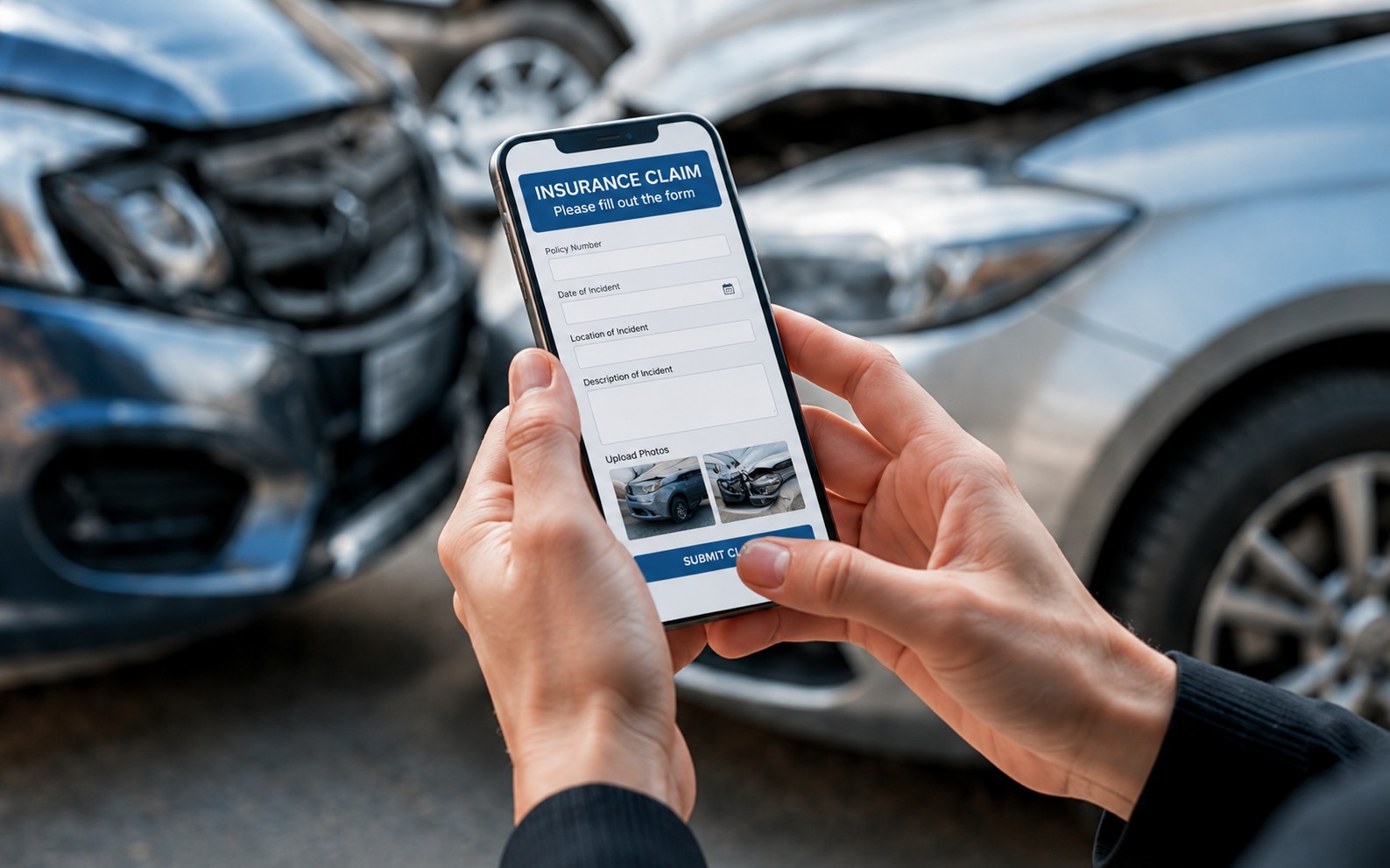 Filing an insurance claim from a mobile phone after an automobile accident